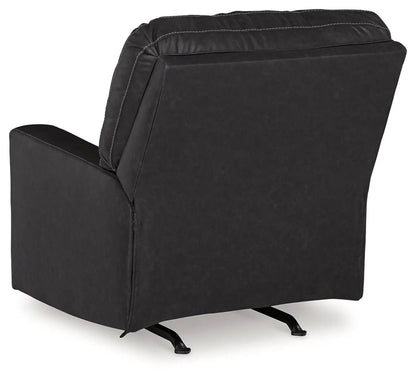 Barlin Mills Rocker Recliner charcoal faux leather with white stitching on Tampa Home & Garden Store