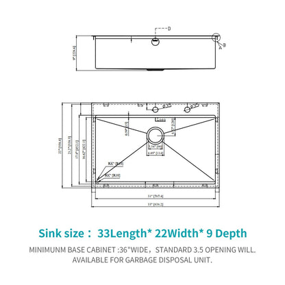 33 Inch Stainless Kitchen Sink and Workstation