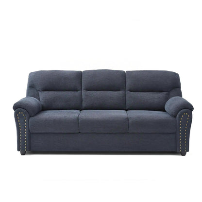 Hamilton sofa with nailhead trim, dark blue upholstery, stationary 3-seat on Tampa Home & Garden Store