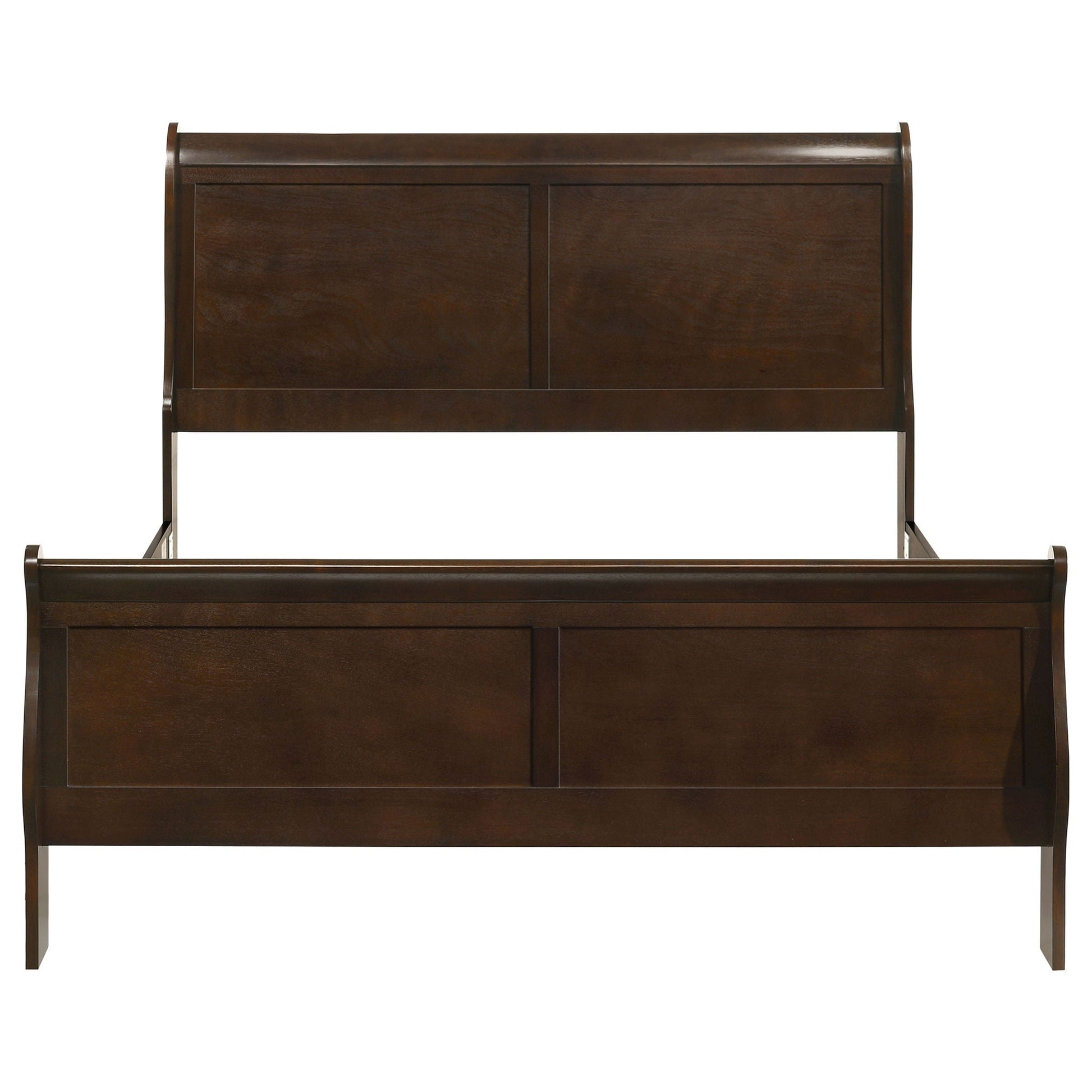 Sleigh bed dark walnut wood with paneled headboard and curved rails by HouseOfZazla on Tampa Home & Garden Store