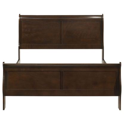 Sleigh bed dark walnut wood with paneled headboard and curved rails by HouseOfZazla on Tampa Home & Garden Store