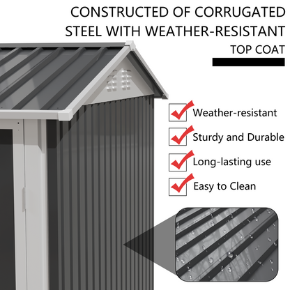 9x6 ft metal garden shed by HouseOfZazla, gray corrugated steel with white trim on Tampa Home & Garden Store