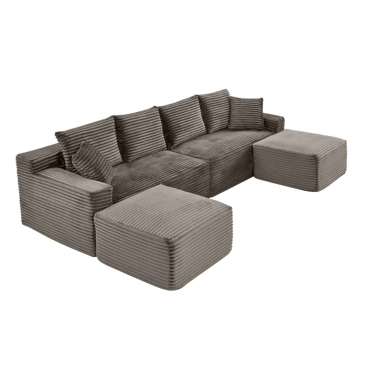 115-inch boneless corduroy U-shaped sectional sofa in brown on Tampa Home & Garden Store