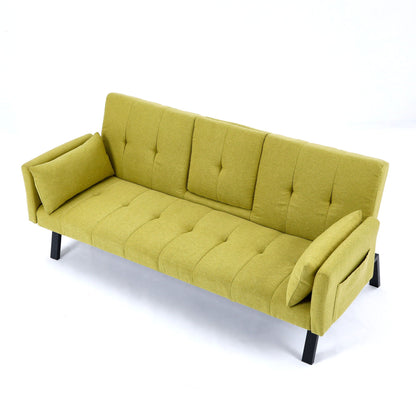 Green Foldable Sofa Bed with a Cup Holder