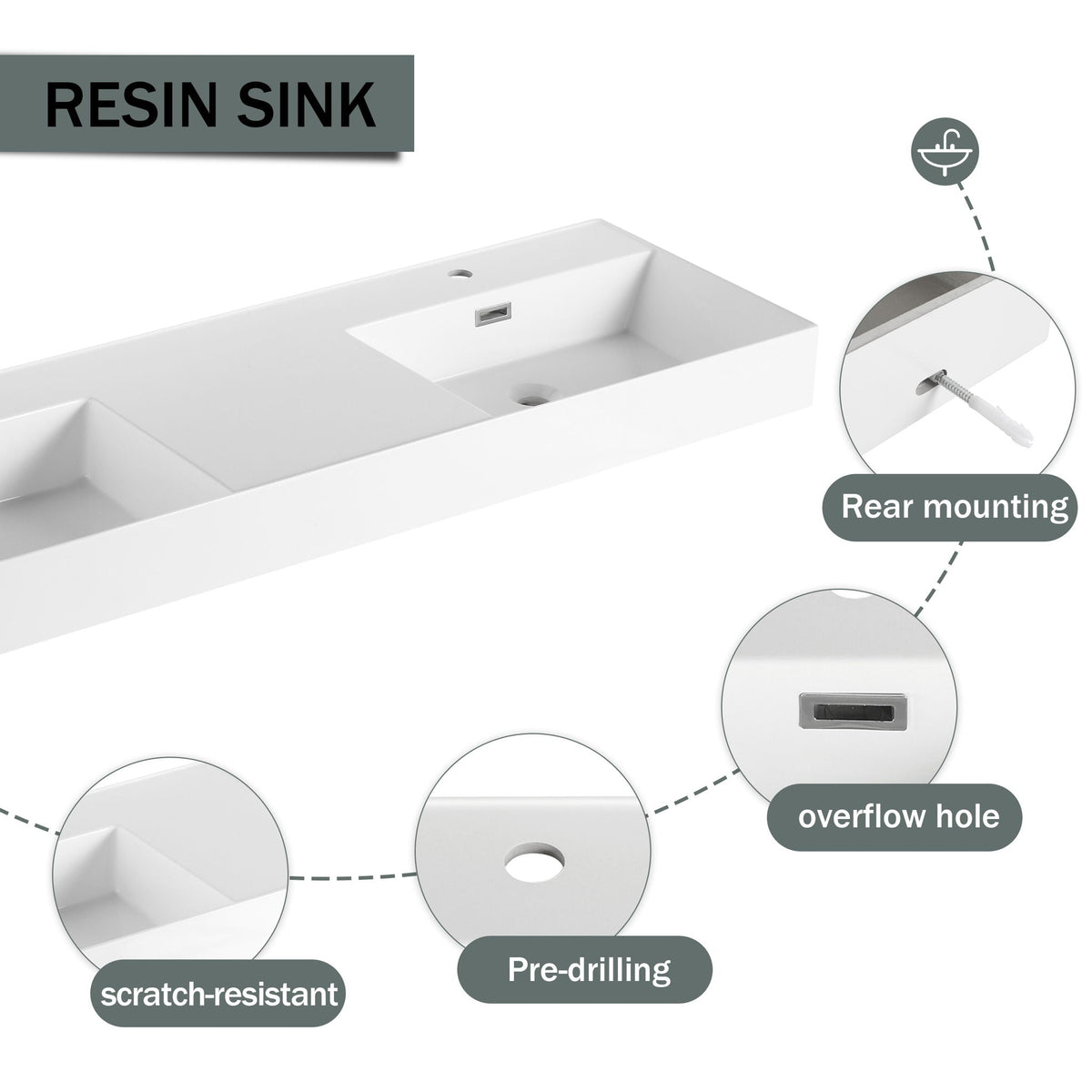 Contemporary wall-mounted vanity with dual resin sinks and soft-close drawer by HouseOfZazla on Tampa Home & Garden Store