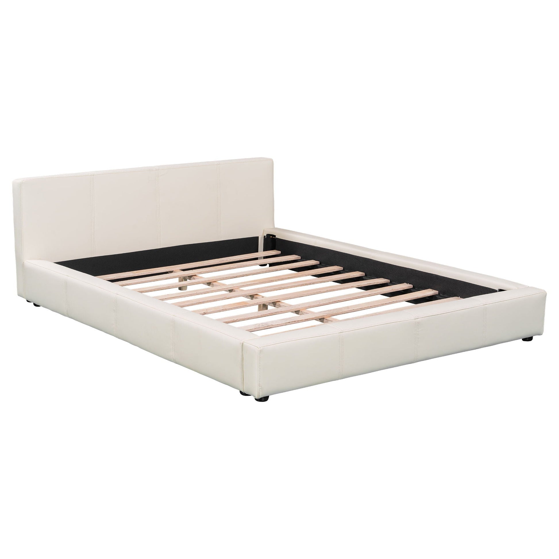 Stylish upholstered bed with birch wood frame in ivory, padded headboard and slatted base on Tampa Home & Garden Store
