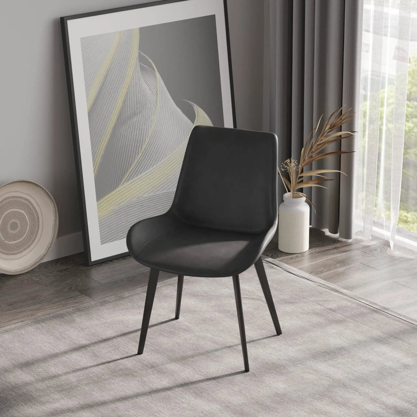 Modern dining chair set of 2 with black faux leather seats and metal legs on Tampa Home & Garden Store