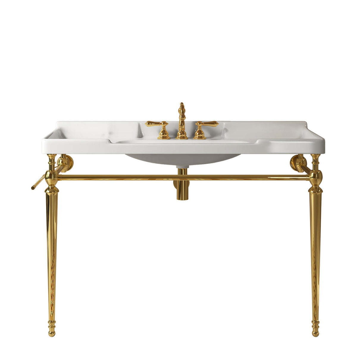 Vici 48in bathroom vanity console with white sink, gold faucet and gold legs HouseOfZazla on Tampa Home & Garden Store