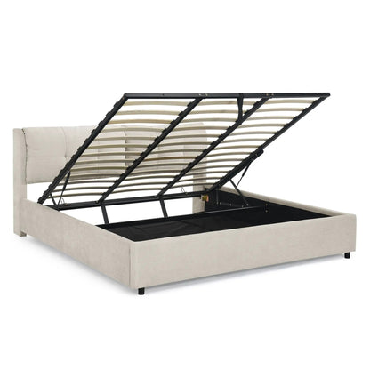 Storage upholstered hydraulic platform bed with integrated headboard by Unique Piece Furniture on Tampa Home & Garden Store