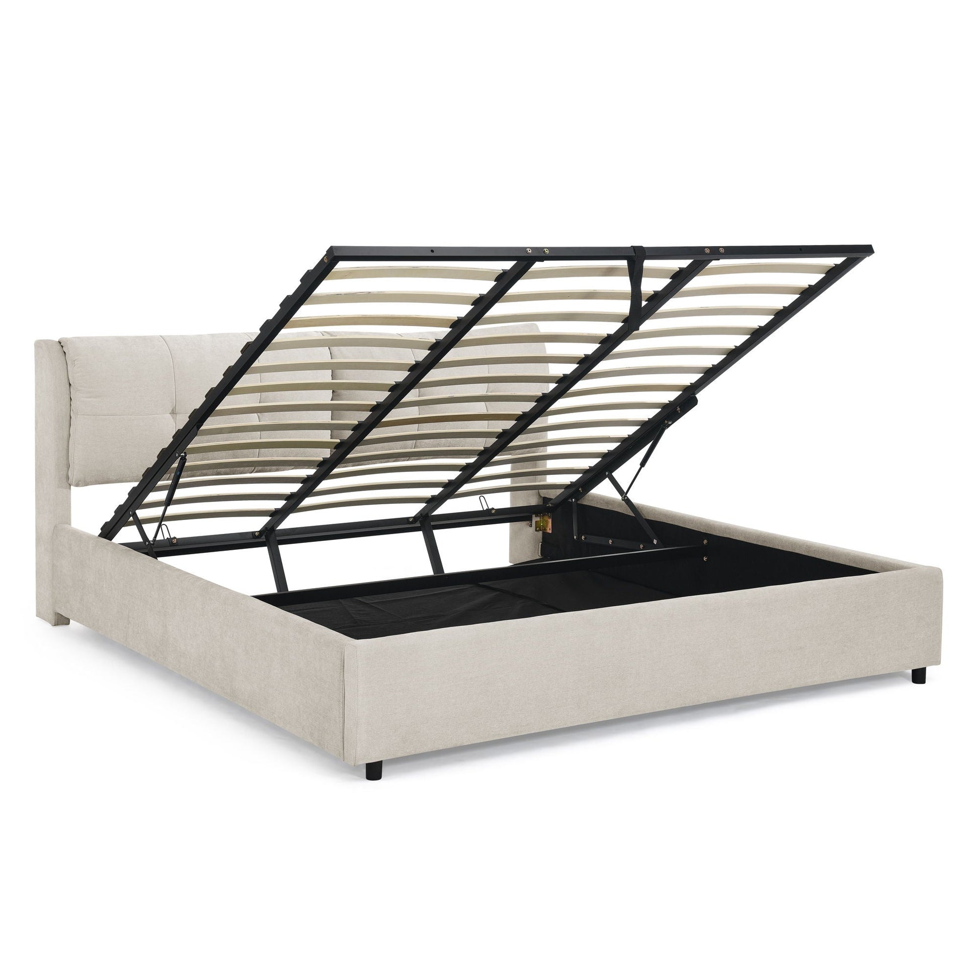 Storage upholstered hydraulic platform bed with integrated headboard beige HouseOfZazla on Tampa Home & Garden Store