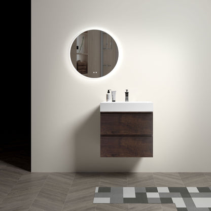 Alice wall-mounted vanity with integrated white sink on dark wood cabinet on Tampa Home & Garden Store