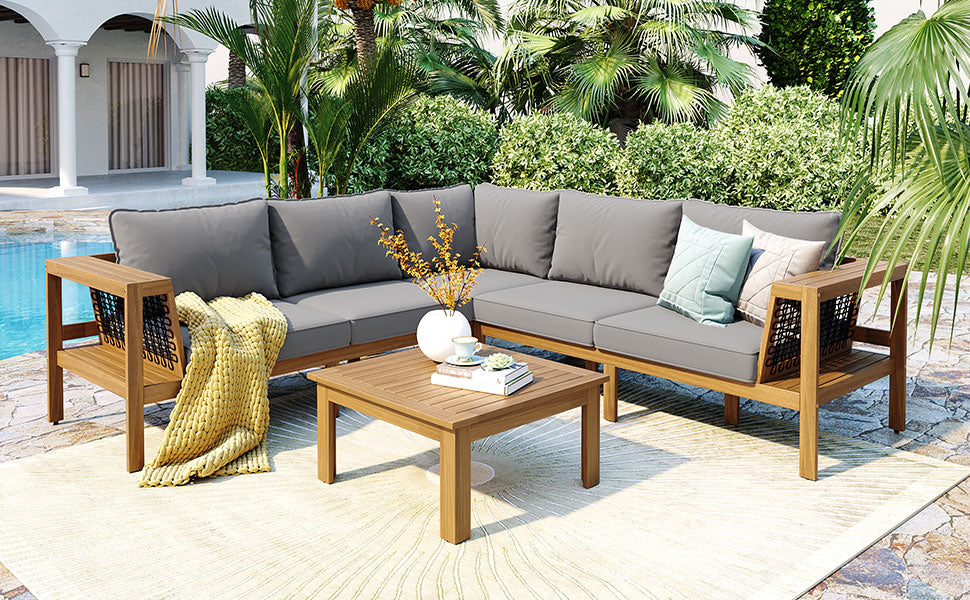 4 Piece Outdoor Acacia Sofa And Coffee Table
