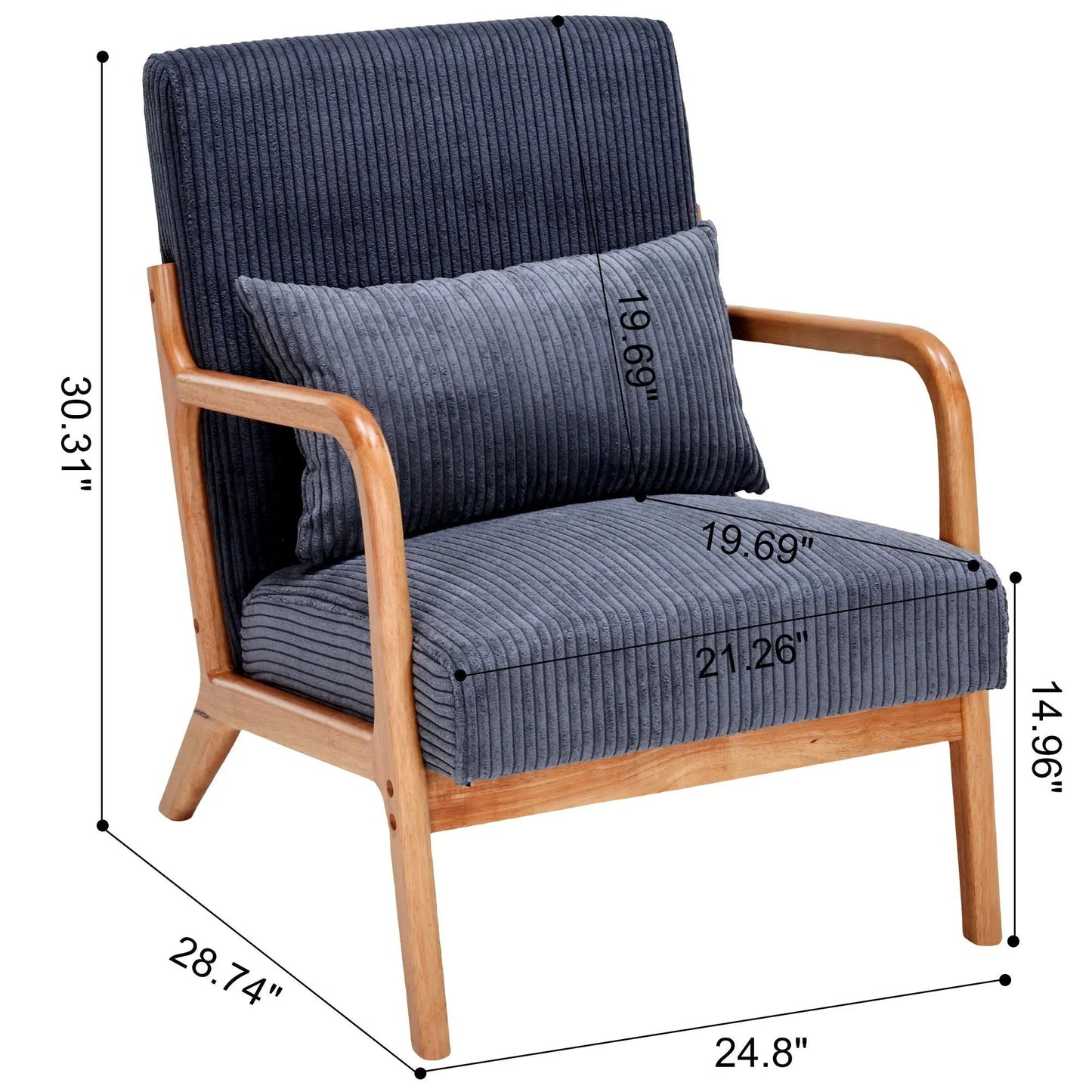 Accent arm chair with pillow in corduroy upholstery and wood arms by Unique Piece Furniture on Tampa Home & Garden Store
