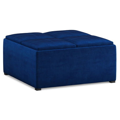 Avalon square blue velvet storage ottoman with quilted top on Tampa Home & Garden Store
