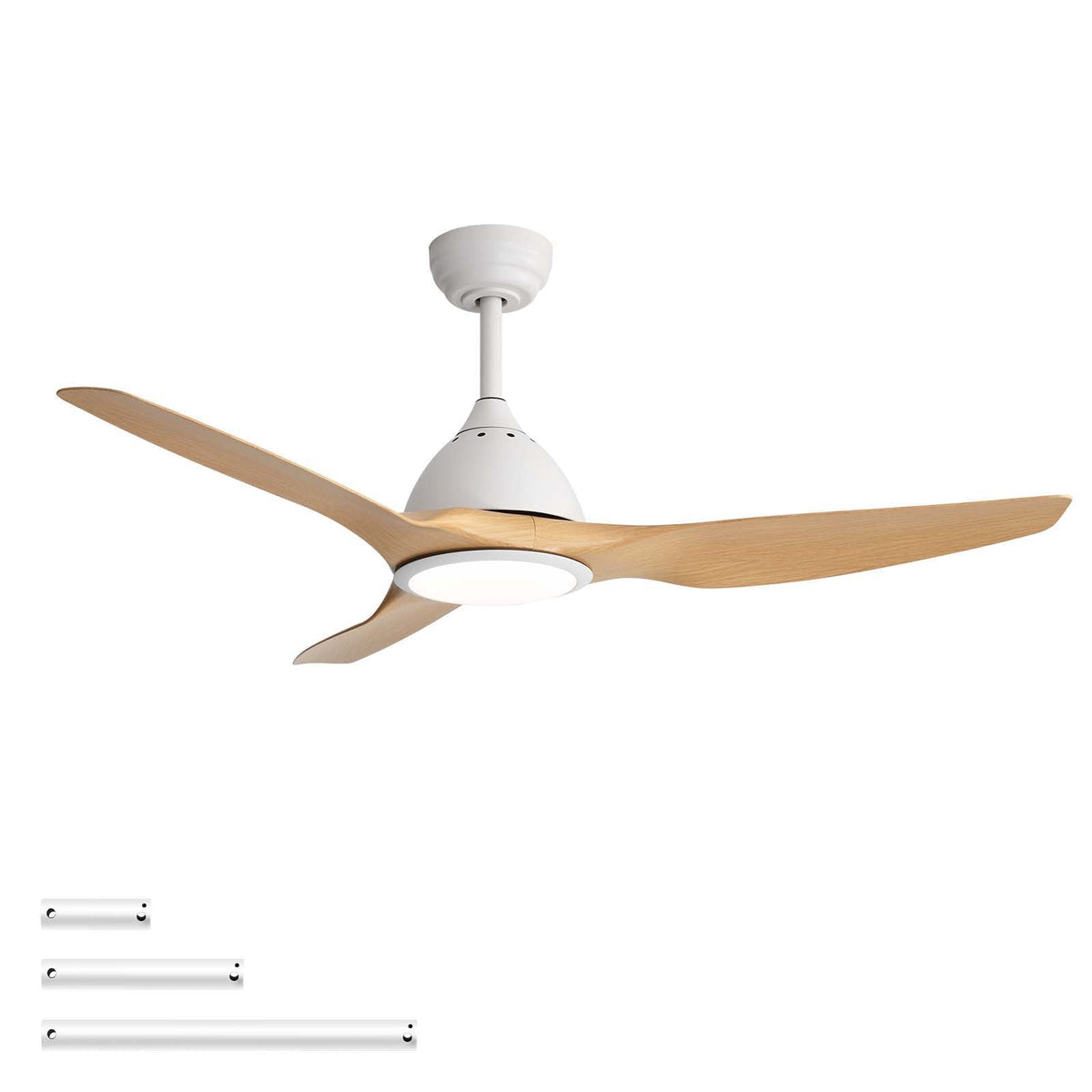 Bredoom 52-inch fan with white housing, natural wood blades, LED light, remote from HouseOfZazla on Tampa Home & Garden Store