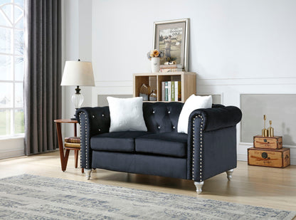 HouseOfZazla contemporary jeweled tufted loveseat navy velvet with nailhead trim on Tampa Home & Garden Store