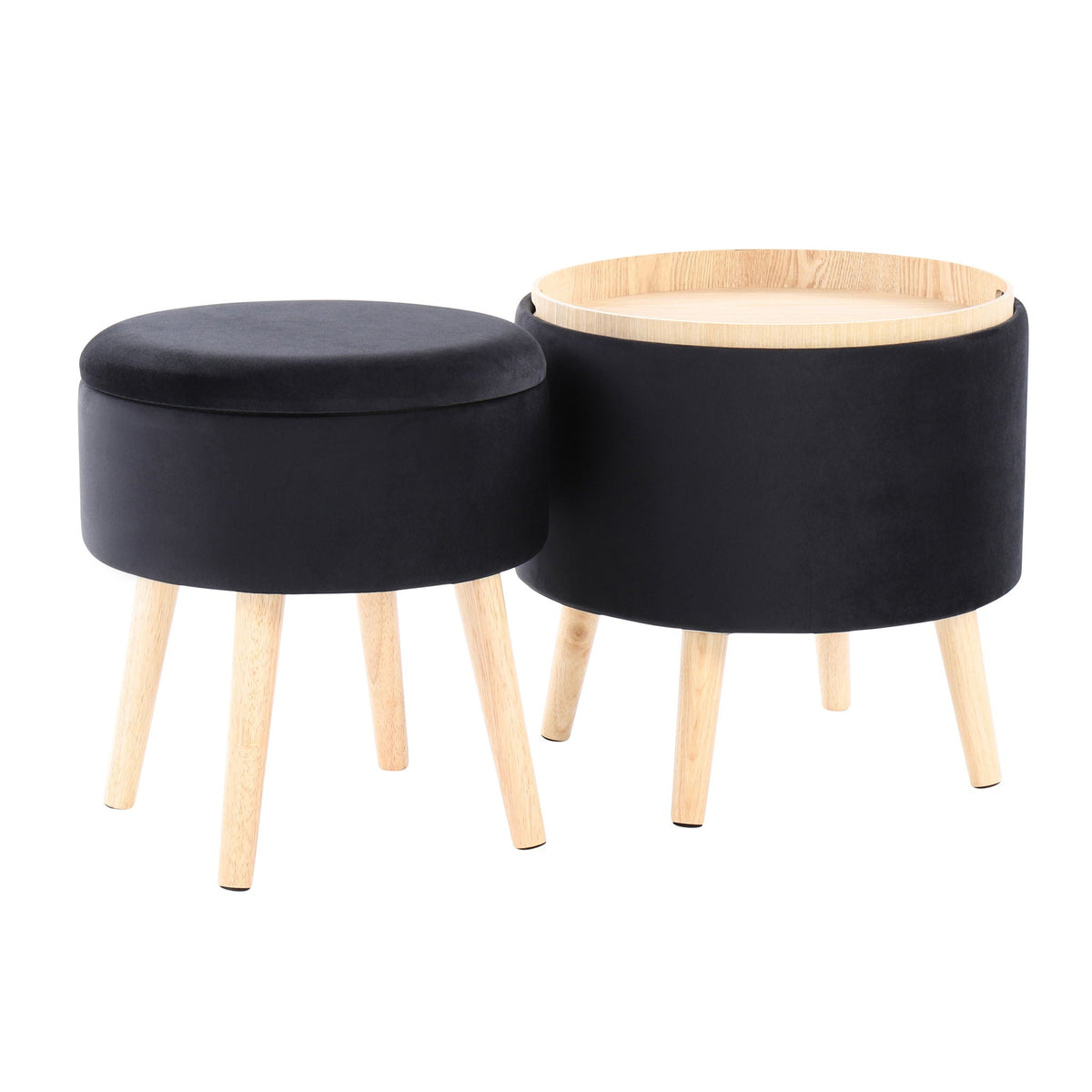 Contemporary black storage ottoman with wood interior and matching stool, 2-piece set on Tampa Home & Garden Store