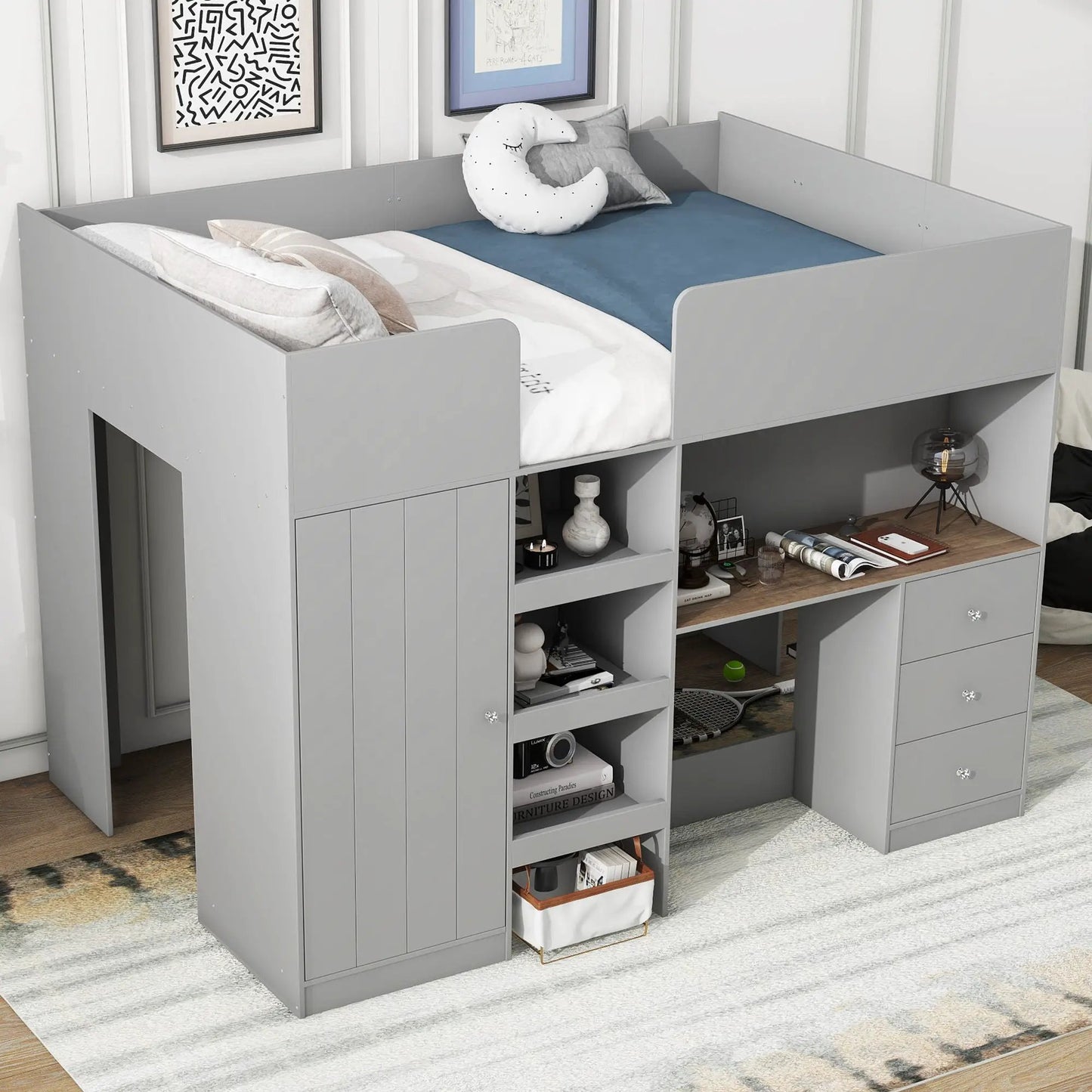 Loft Bed With Built In Wardrobe and Desk