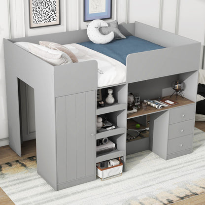 Loft bed with built-in wardrobe, desk, shelves and drawers in gray by HouseOfZazla on Tampa Home & Garden Store