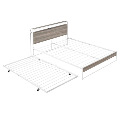 Platform Bed Frame With Trundle and USB Ports