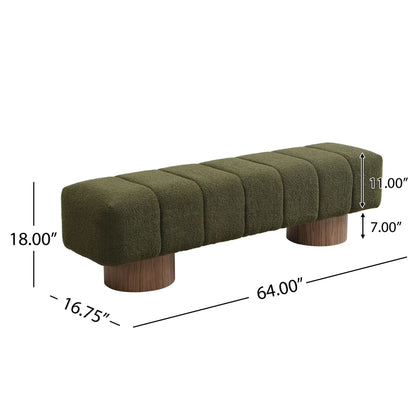 Upholstered dining bench in olive green boucle fabric with wood legs Unique Piece Furniture on Tampa Home & Garden Store