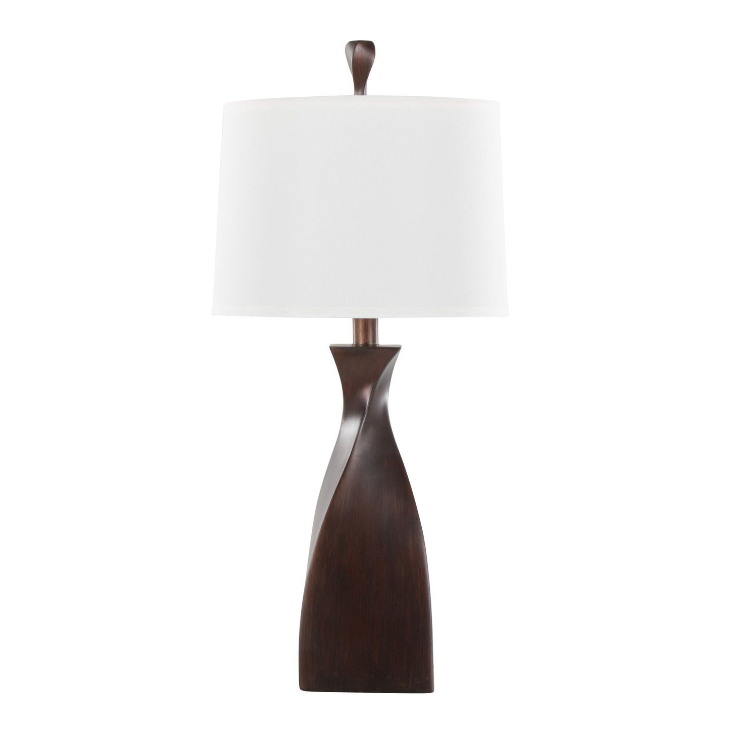 Curvo contemporary polyresin table lamp set of 2 with wood-toned twisted base and white shade on Tampa Home & Garden Store