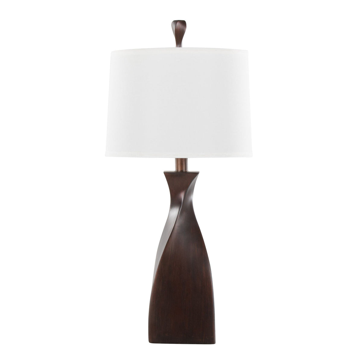 Curvo contemporary polyresin table lamp set of 2 with wood-toned twisted base and white shade on Tampa Home & Garden Store