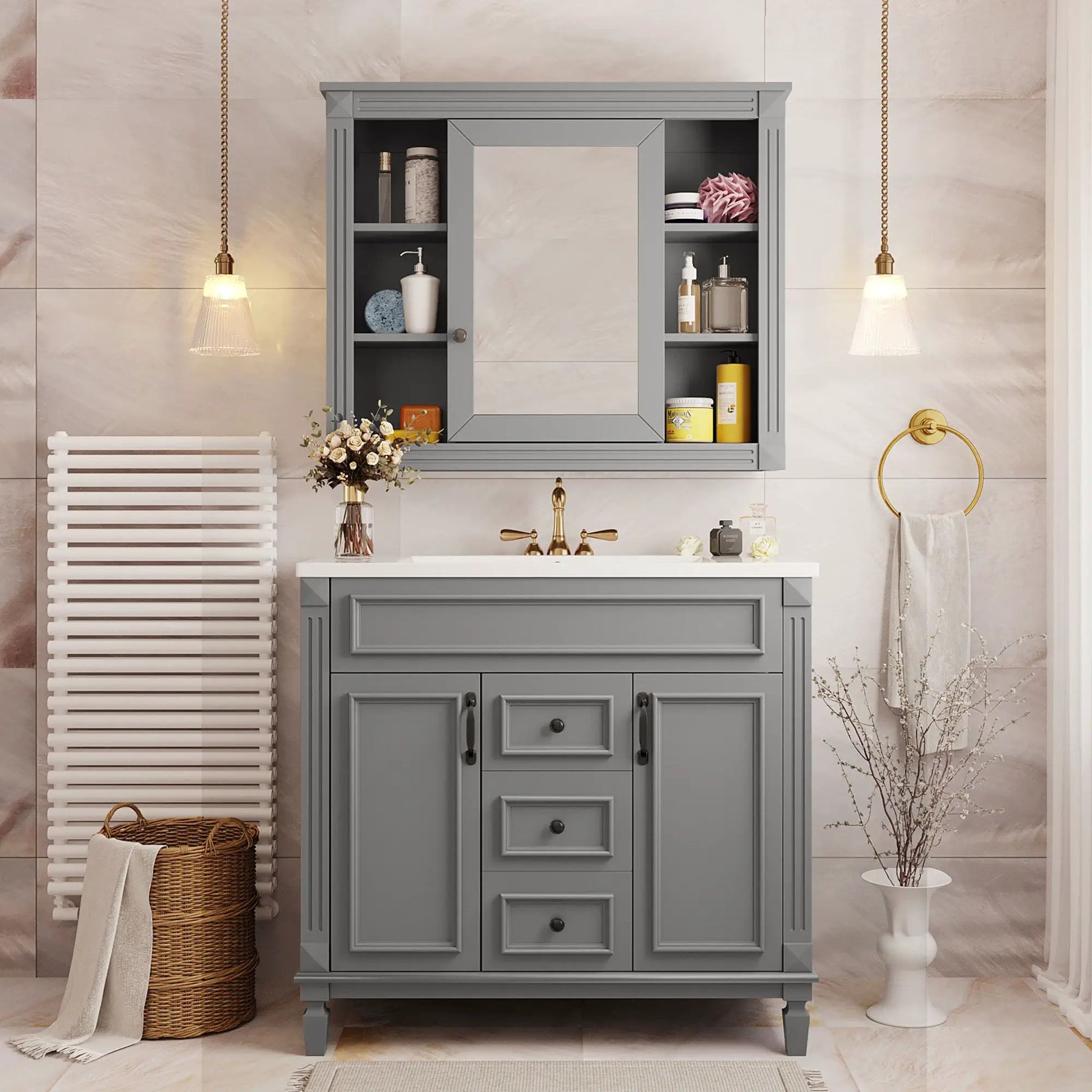 Bathroom vanity with top sink, mirror, 2 soft-closing doors & 2 drawers, Unique Piece Furniture on Tampa Home & Garden Store