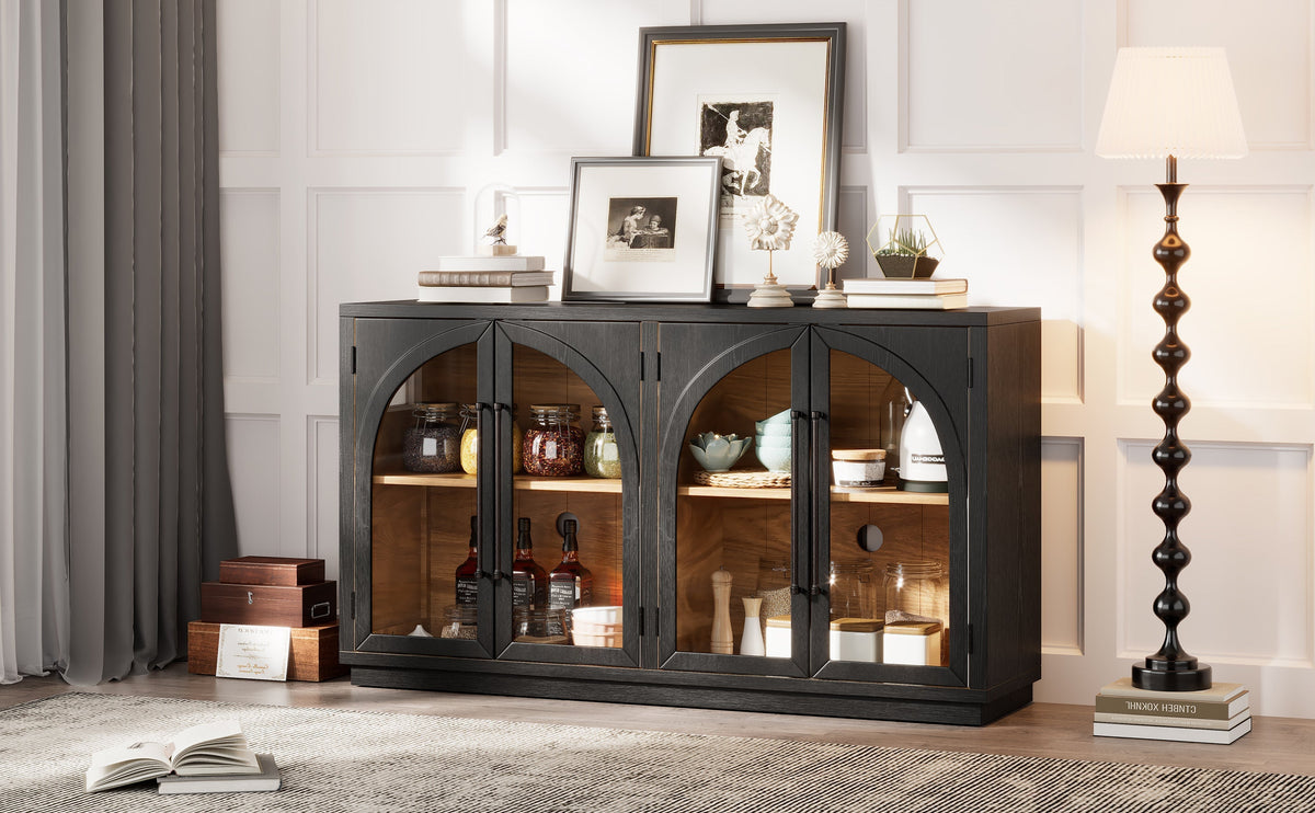 4-Door large storage sideboard buffet with glass-arched doors in black by HouseOfZazla on Tampa Home & Garden Store