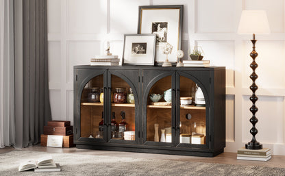 4-Door large storage sideboard buffet with glass-arched doors in black by HouseOfZazla on Tampa Home & Garden Store