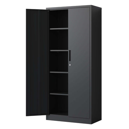 Steel garage storage cabinet with adjustable shelves and lock by HouseOfZazla, black exterior on Tampa Home & Garden Store