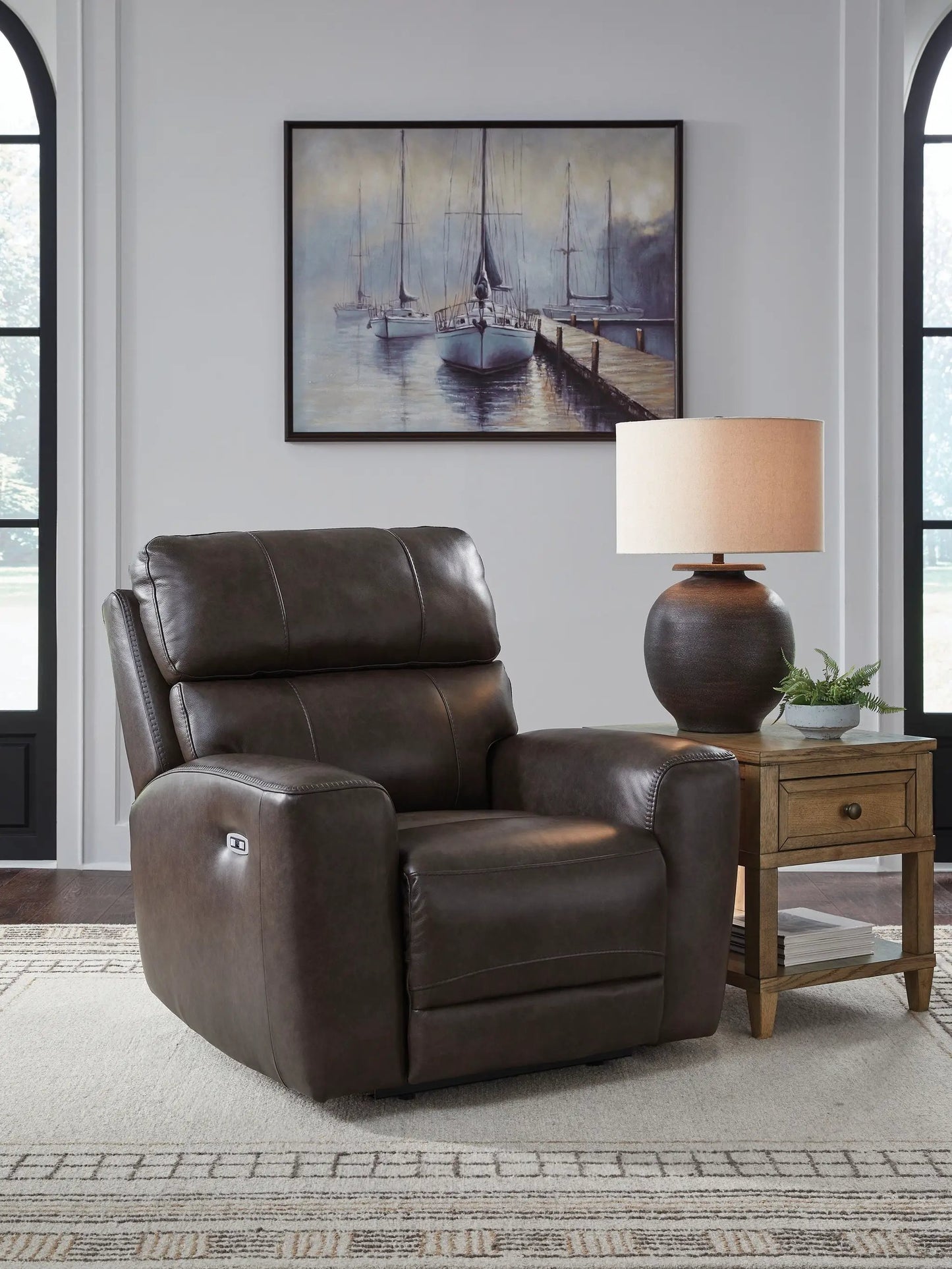 Crossplex power recliner with adjustable headrest Smoke leather by Unique Piece Furniture on Tampa Home & Garden Store