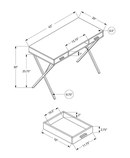Computer desk with marble laminate top, black metal X-frame, 2 drawers, left/right setup on Tampa Home & Garden Store