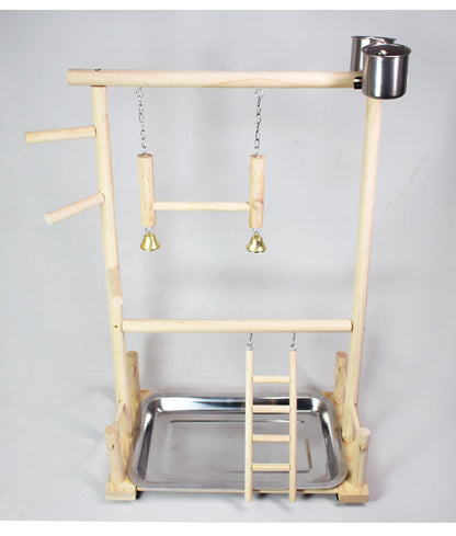 Solid wood toy swing and climbing ladder shelf with stainless steel food tray and bell-chains on Tampa Home & Garden Store