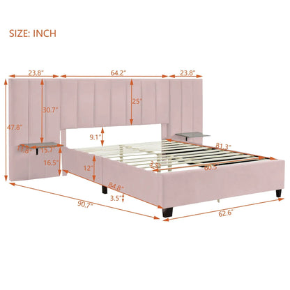 Upholstered platform bed with large headboard in blush fabric by Unique Piece Furniture on Tampa Home & Garden Store
