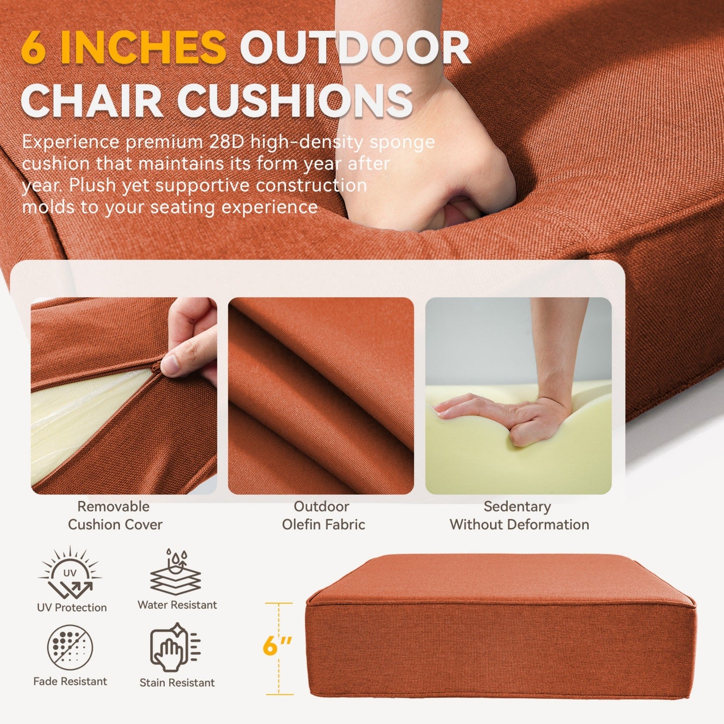 6 Inch Outdoor Chair Seat and Back Cushion Set