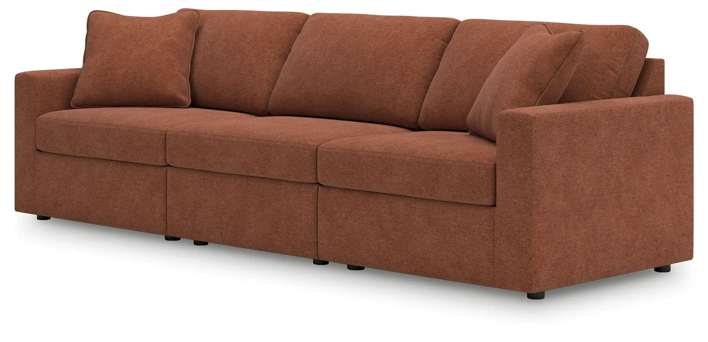Modmax Spice Sectional sofa in rust orange fabric, stationary with plush back cushions on Tampa Home & Garden Store