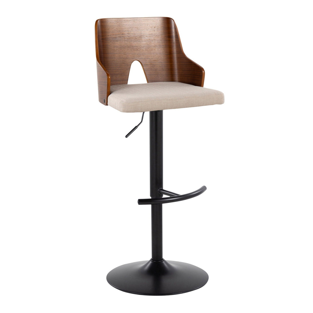 HouseOfZazla mid century adjustable barstool with swivel wood back and beige cushion on Tampa Home & Garden Store