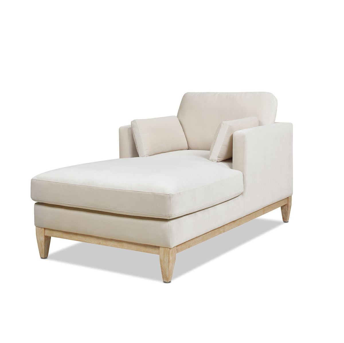 Modern farmhouse chaise lounge chair with removable cushions in beige fabric by HouseOfZazla on Tampa Home & Garden Store