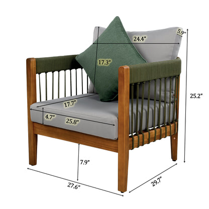 Set Of 2 Acacia Wood Club Chairs With Rope
