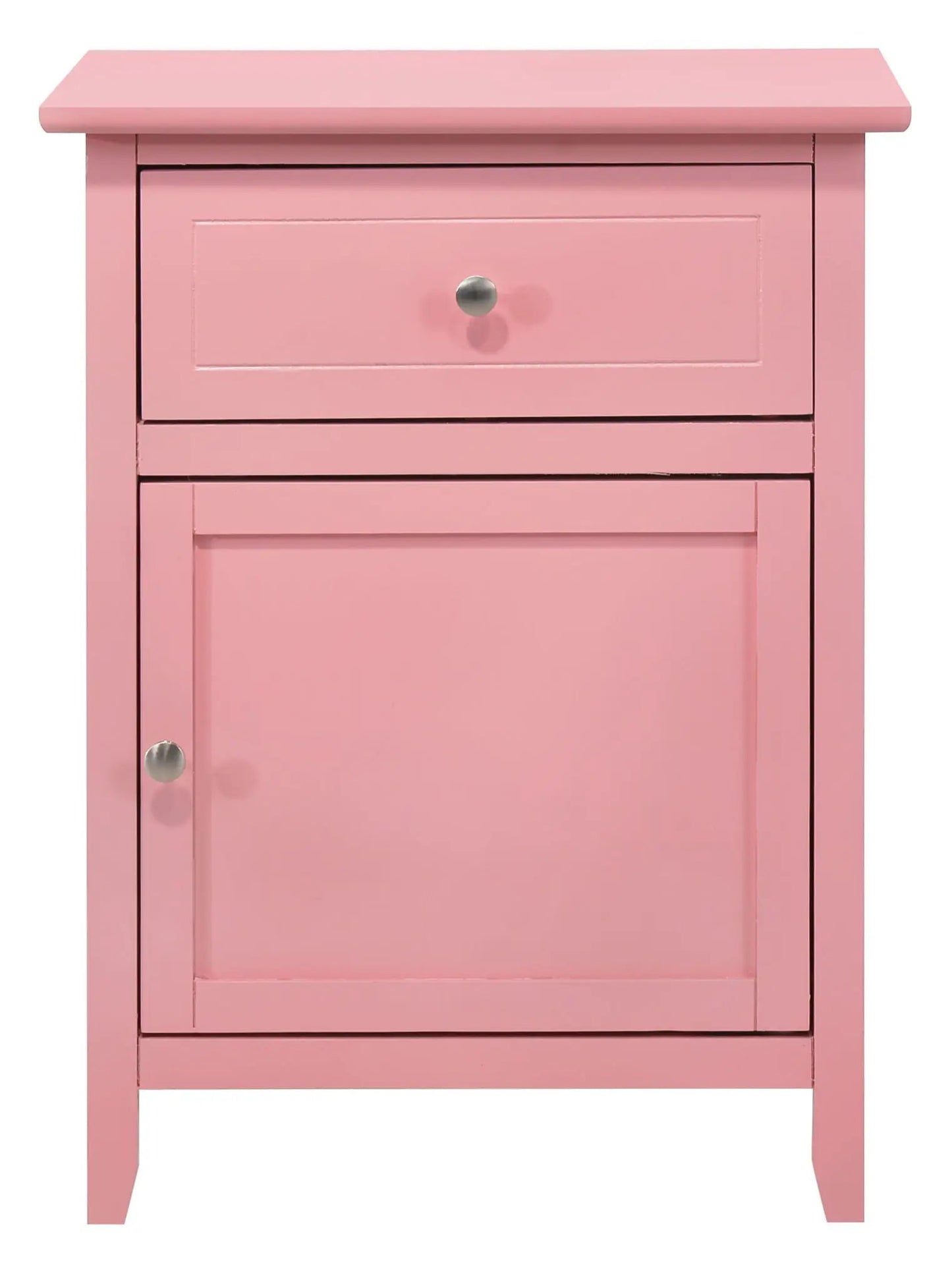 1 Drawer / 1 Door Nightstand in pink with silver knob and simple panel detailing on Tampa Home & Garden Store