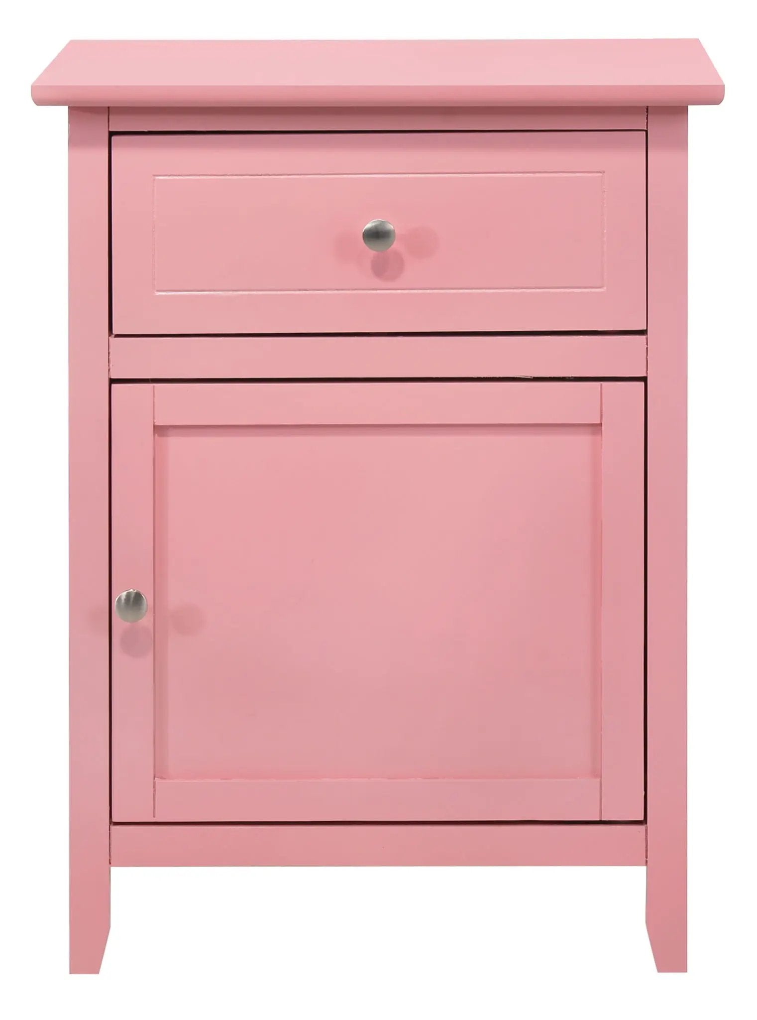 1 Drawer / 1 Door Nightstand in pink with silver knob and simple panel detailing on Tampa Home & Garden Store