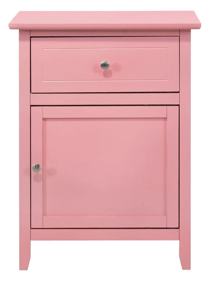1 Drawer / 1 Door Nightstand in pink with silver knob and simple panel detailing on Tampa Home & Garden Store