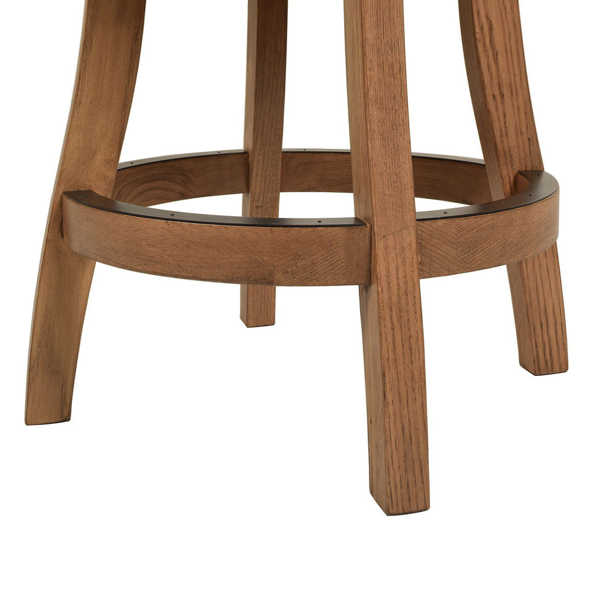 Swivel counter-height bar stool base in solid hardwood with circular footrest ring on Tampa Home & Garden Store