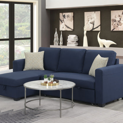 Reversible sleeper sectional in navy with hidden storage chaise in a modern living room on Tampa Home & Garden Store