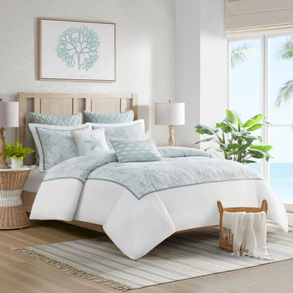 White cotton duvet cover mini set with embroidered seashells Full/Queen by HouseOfZazla on Tampa Home & Garden Store