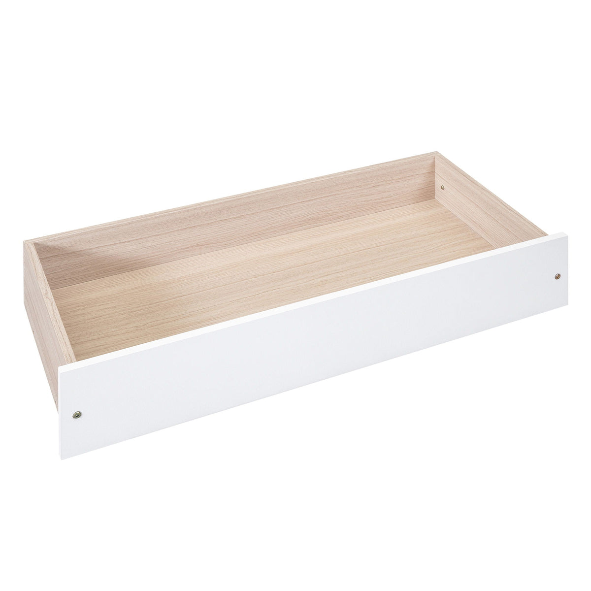 Platform bed with trundle and drawers in light wood finish with white front panel on Tampa Home & Garden Store