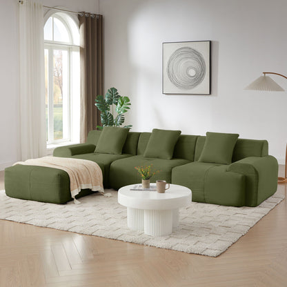 L-shaped modular sectional sofa with movable ottoman in olive green by HouseOfZazla 2-piece set on Tampa Home & Garden Store