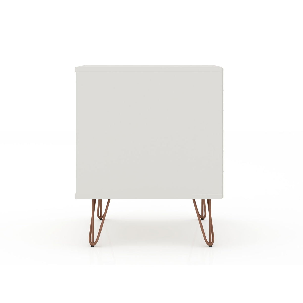 Rockefeller Nightstand with 1 Drawer, white finish and splayed brown hairpin legs on Tampa Home & Garden Store