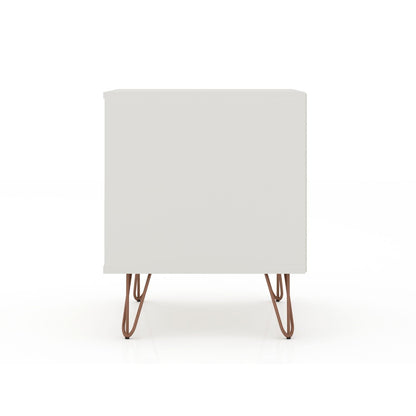 Rockefeller Nightstand with 1 Drawer, white finish and splayed brown hairpin legs on Tampa Home & Garden Store